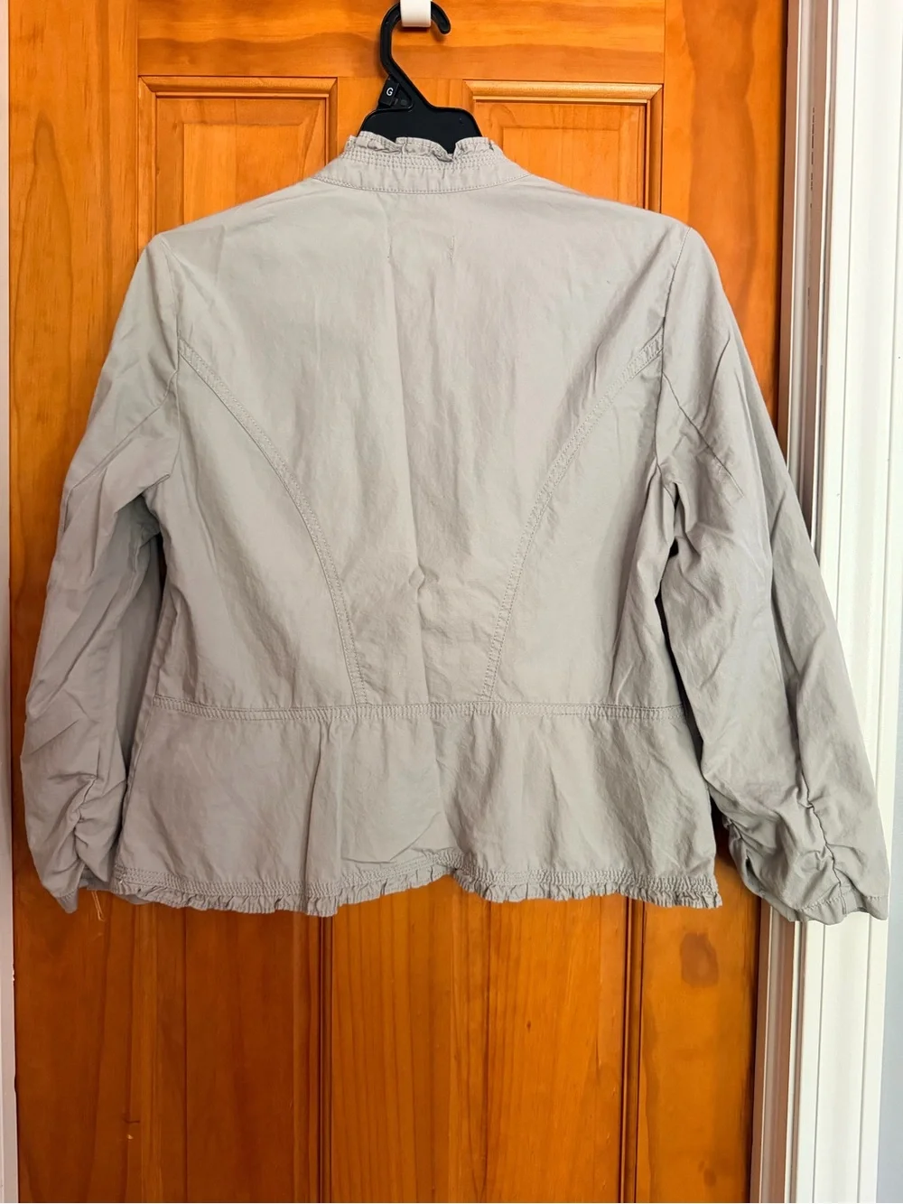 LOFT Light Gray Ruffle-Trim Open Front Jacket - Picture 2 of 3